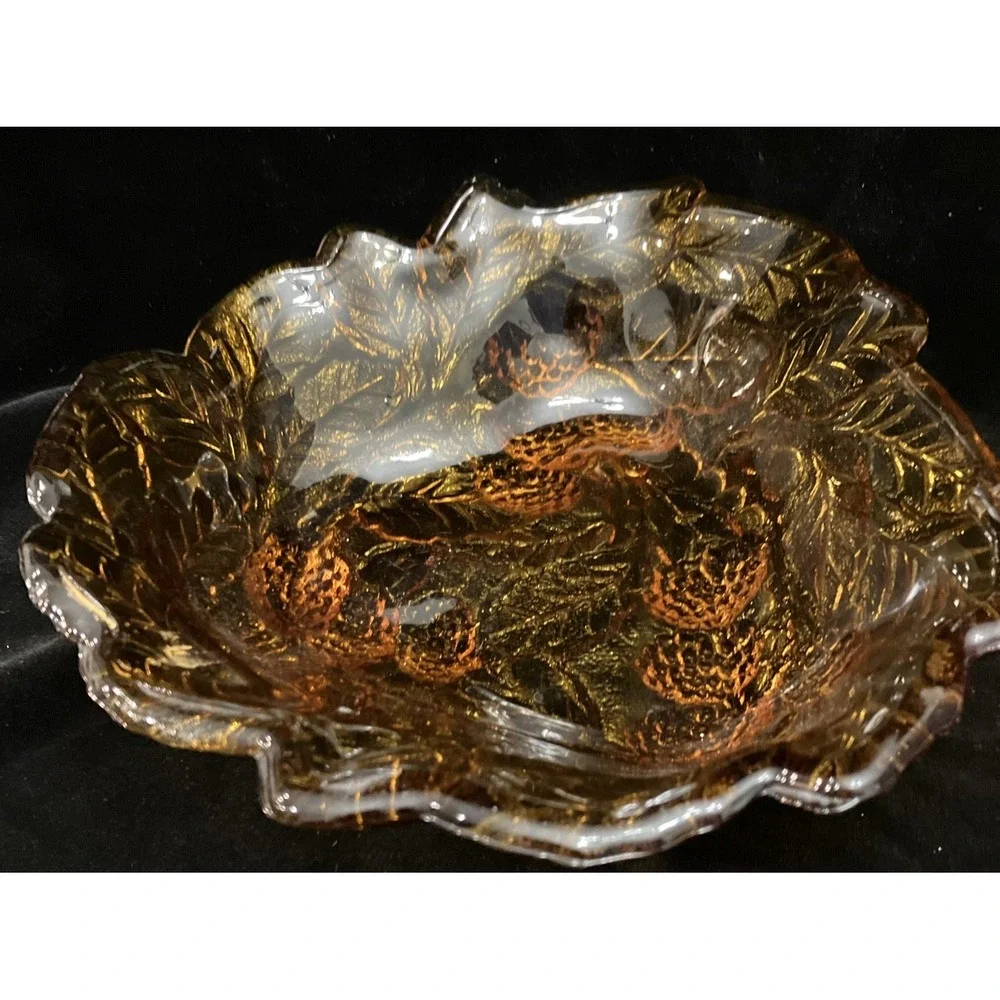 Vintage Indiana Amber Carnival Pressed Glass Marigold Loganberry Candy Nut Dish